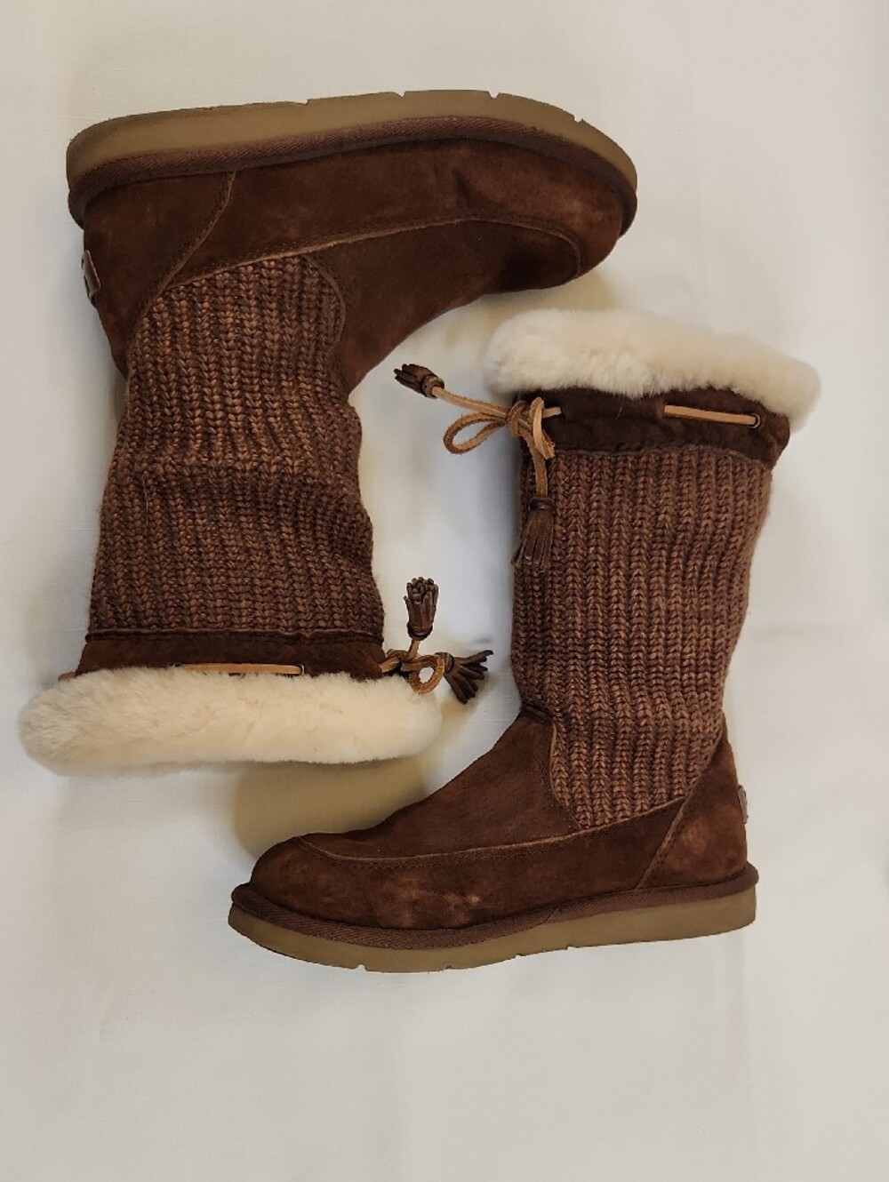 Ugg Women’s Brown Knit Shearling-Trim Winter Boots - Picture 4 of 10